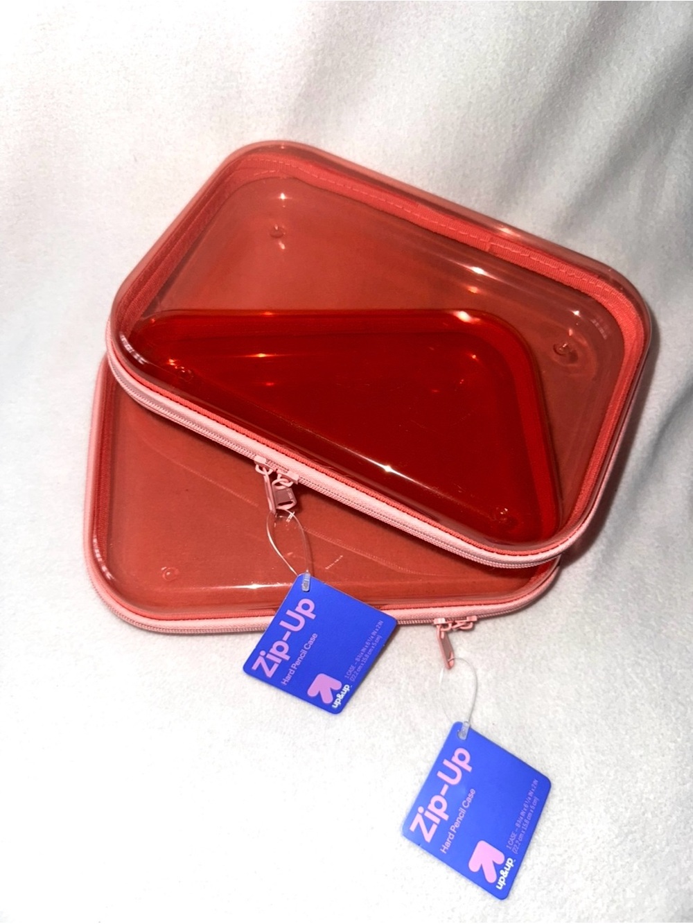 NEW! Set of 2 Pink/Peach Zip-Around Hard Clear Cases UP &UP New With Tags Ltd Ed